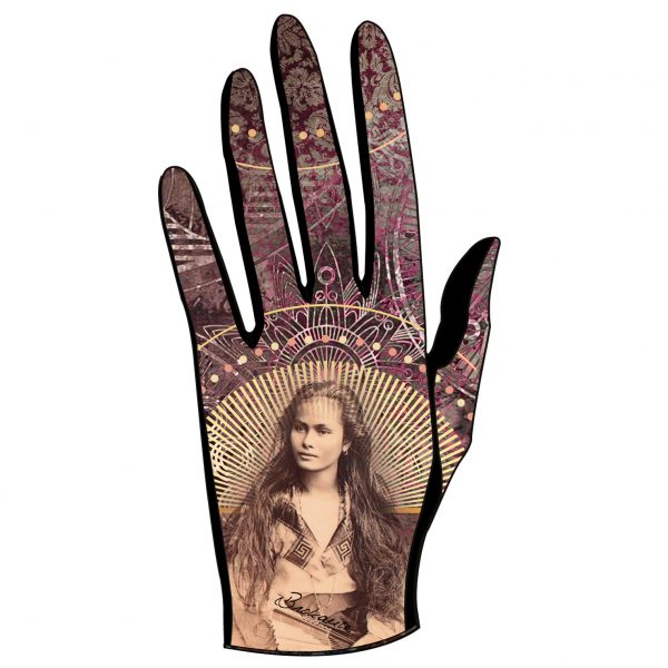 gants empiecements cuir pour femme violet