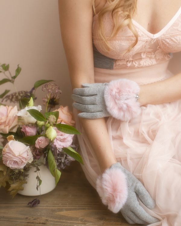 gants de grenoble tradition gris et rose