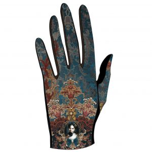 gants empiecements cuir pour femme bleu et rouge