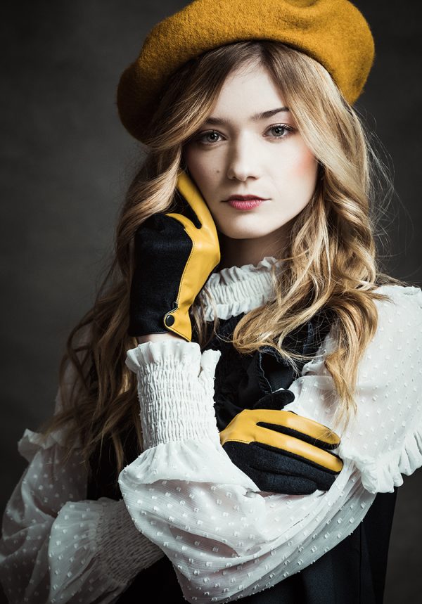 gants cuir pour femme noir et jaune