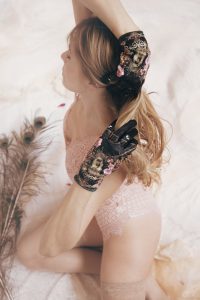 gants empiècement cuir pour femme noir et rose