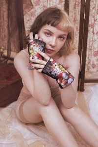 mitaine pour femme rose et gris