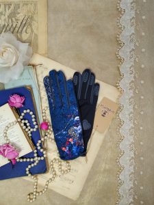gants empiècement cuir pour femme bleu
