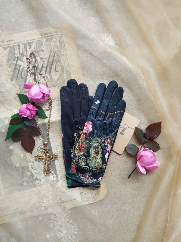 gants empiècement cuir pour femme noir et rose