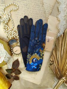 gants empiècement cuir pour femme bleu