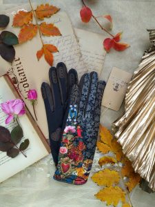 gants empiècement cuir pour femme orange et marron