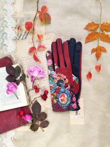 gants empiècement cuir pour femme rouge