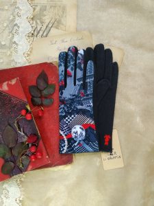gants paume laine pour femme rouge et gris