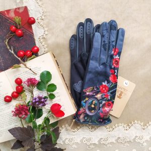 gants empiècement cuir pour femme bleu et rouge