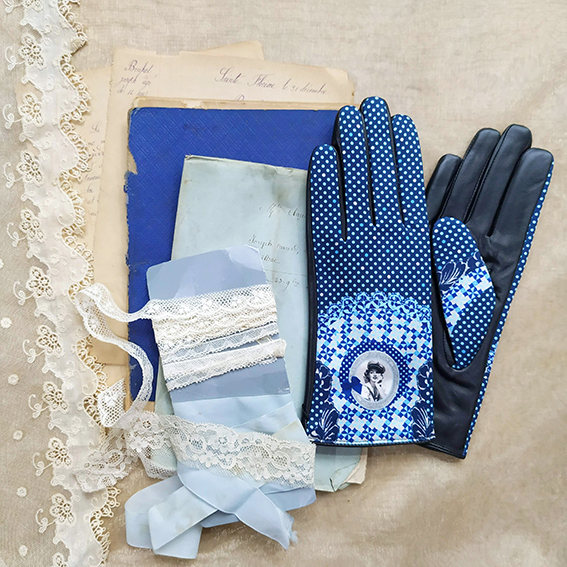 gants paume cuir pour femme bleu