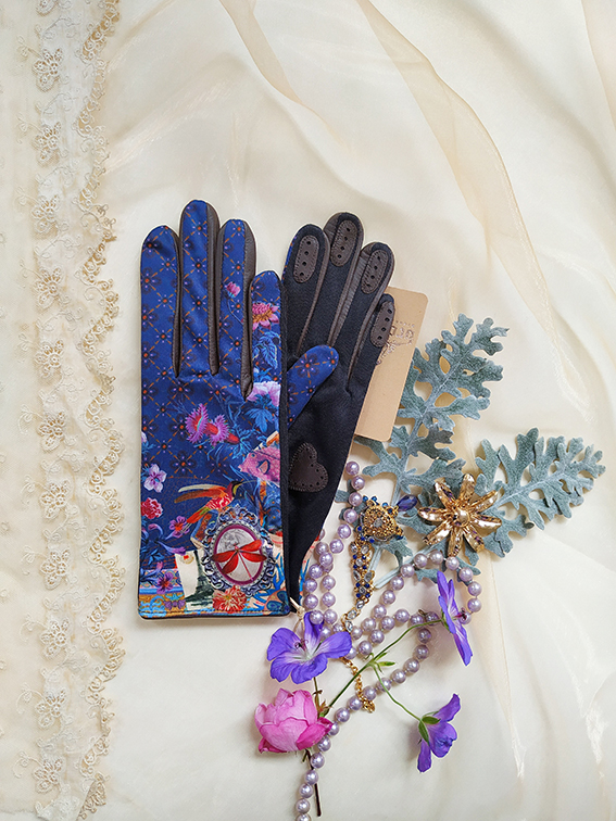 gants empiecements cuir pour femme bleu et violet