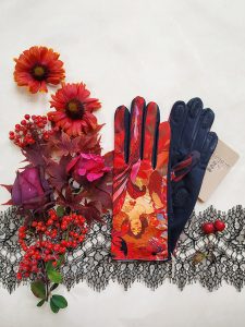 gants empiecements cuir pour femme rouge