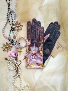 gants empiecements cuir pour femme rose