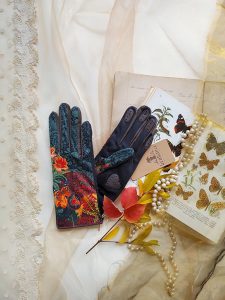 gants empiecements cuir pour femme vert et rouge