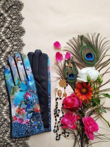 gants paume cuir pour femme blanc et bleu