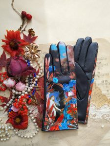 gants paume cuir pour femme blanc et bleu