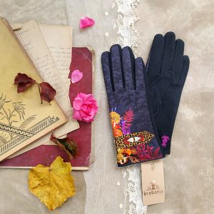gants paume laine pour femme noir et orange