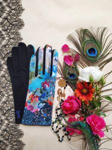 gants paume laine pour femme blanc et bleu
