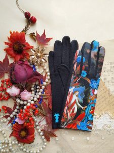 gants paume laine pour femme bleu et rouge