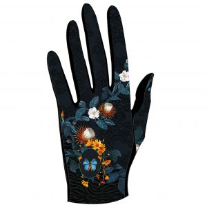 gants empiecements cuir pour femme bleu
