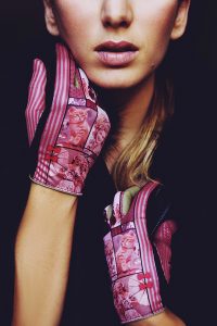 gants empiecements cuir pour femme rose