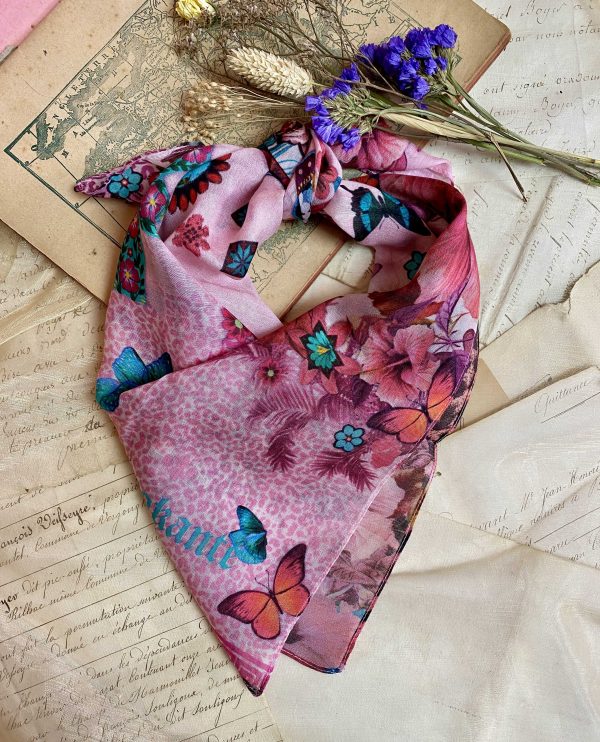 foulard imprimé FRIDA format carré rose