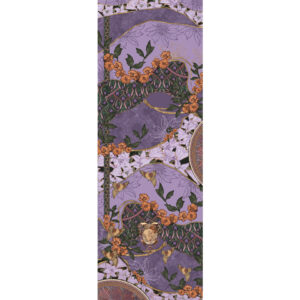 Grande écharpe cachemire avec motif floral dans les tons de violet et parme.