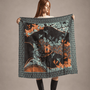 carré cachemire LYS INDIGO 90x90cm
